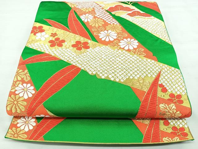 平和屋着物◎六通柄袋帯 唐織 笹竹文 金糸 正絹 逸品 BAAX4652qw