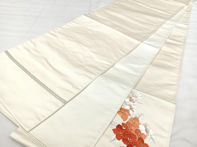 平和屋着物◎太鼓柄袋帯 総刺繍 草花文 銀糸 正絹 逸品 BAAX4660qw