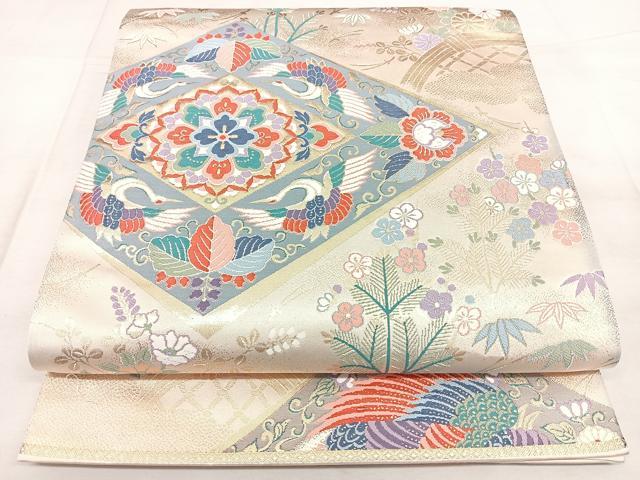 平和屋着物◎六通柄袋帯 唐織 小袖菱華文 金糸 引箔 正絹 逸品 BAAX4666qw