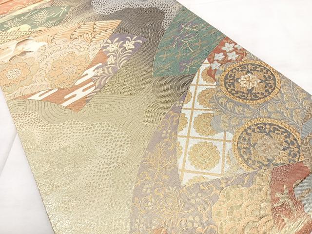 平和屋着物◎六通柄袋帯 唐織 地紙重ね吉祥文 金銀糸 正絹 逸品 BAAX4669qw