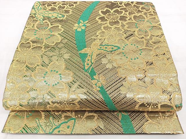 平和屋着物◎六通柄袋帯 唐織 花蝶文 金糸 正絹 逸品 BAAX4683qw