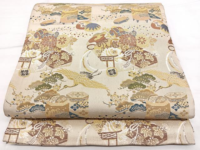 平和屋着物◎アンティーク 大正ロマン 丸帯 貝桶花鳥文 金糸 正絹 逸品 BAAX4690qw