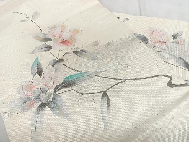 平和屋着物◎九寸名古屋帯 螺鈿箔 枝花文 銀彩 正絹 逸品 BAAX4711qw
