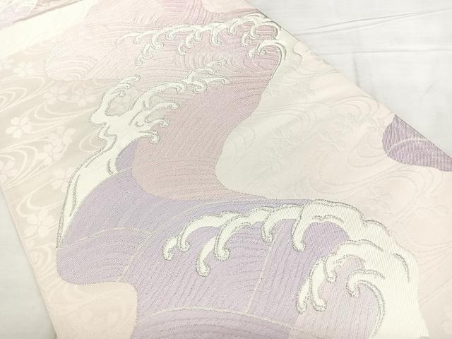 平和屋着物◎六通柄袋帯 唐織 立波文 銀糸 正絹 逸品 BAAX4760qw