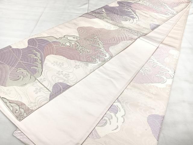 平和屋着物◎六通柄袋帯 唐織 立波文 銀糸 正絹 逸品 BAAX4760qw