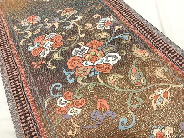 平和屋着物◎六通柄袋帯 唐織 花唐草文 金糸 正絹 逸品 BAAX4761qw