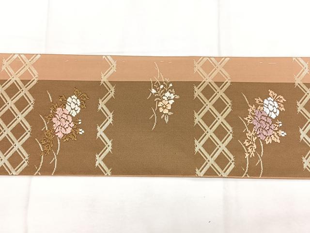 平和屋着物◎九寸名古屋帯 本唐織 格子花文 金糸 正絹 逸品 BAAX4779qw