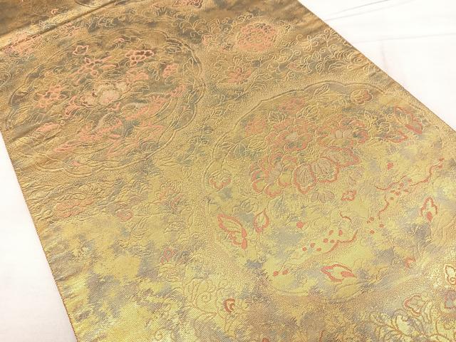 平和屋着物◎西陣 服部織物謹製 六通柄袋帯 花鳥文 こはく錦 手工芸 金糸 引箔 正絹 逸品 BAAX4781qw