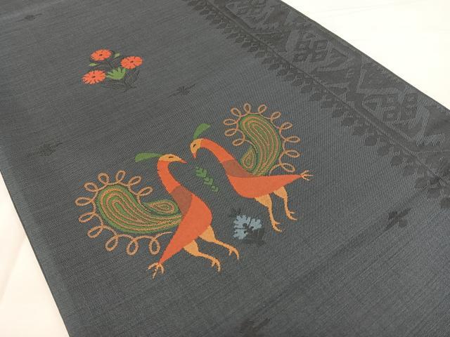 平和屋着物◎六通柄袋帯 茶香美 花鳥文 正絹 逸品 BAAX4787qw