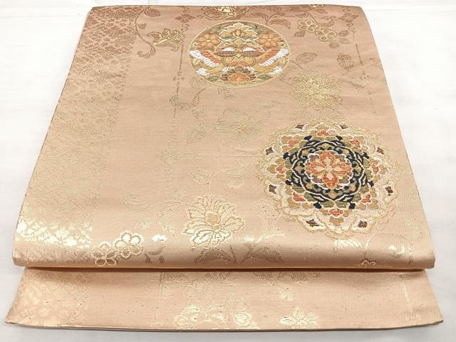 平和屋着物◎六通柄袋帯 唐織 正倉院花鳥文 金銀糸 引箔 正絹 逸品 BAAX4793qw