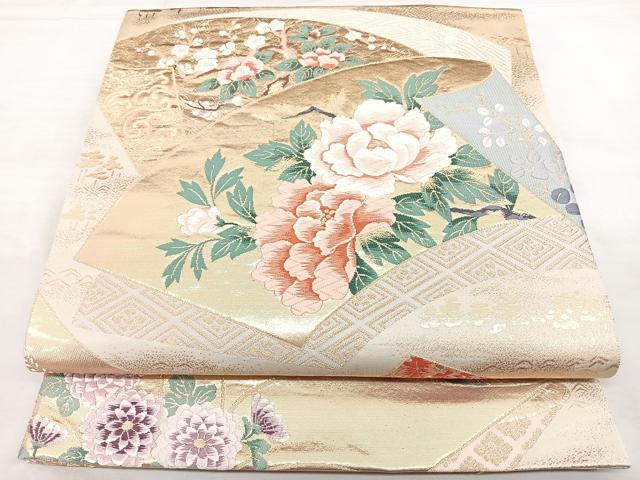 平和屋着物◎六通柄袋帯 唐織 仙兆花文 金糸 引箔 正絹 逸品 BAAX4795qw
