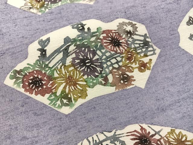 平和屋着物●太鼓柄袋帯 紬地 型染め 草花文 正絹 逸品 BAAX4859mz