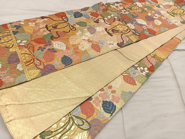 平和屋着物●佐賀錦 六通柄袋帯 唐織 仕覆花文 金糸 正絹 逸品 BAAX4864mz