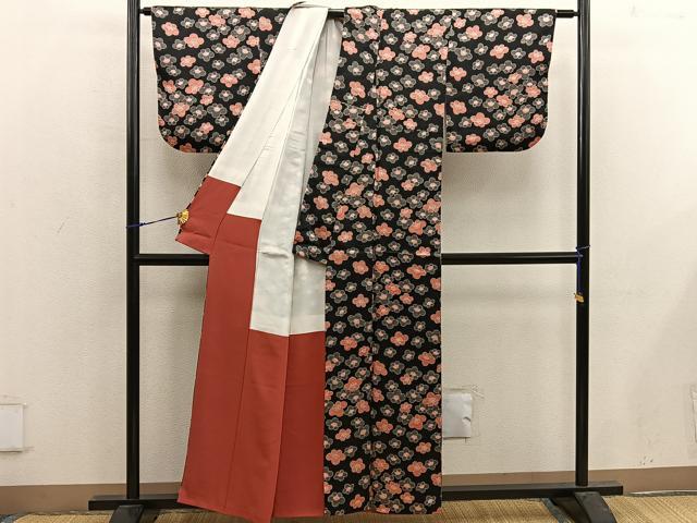 平和屋着物■上質な小紋 梅花文 黒地 正絹 逸品 BAAX4900mz
