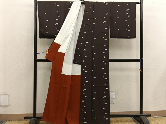 平和屋着物■上質な小紋 草葉文 黒地 正絹 逸品 BAAX4909mz