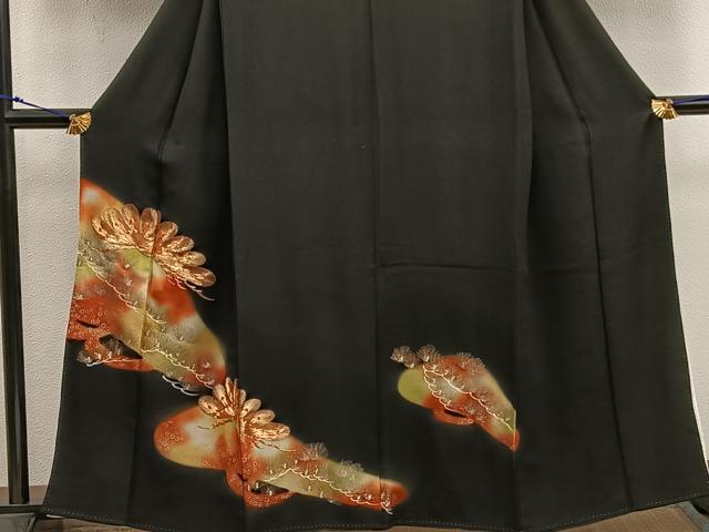平和屋着物■豪華黒留袖 駒刺繍 草花文 暈し染め 金銀彩 正絹 逸品 BAAX4913mz