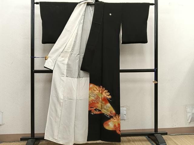 平和屋着物■豪華黒留袖 駒刺繍 草花文 暈し染め 金銀彩 正絹 逸品 BAAX4913mz
