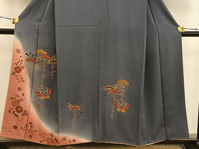 平和屋着物■訪問着 駒刺繍 舞蝶花文 暈し染め 金彩 正絹 逸品 BAAX4925mz