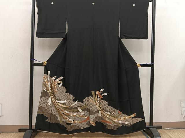 平和屋着物■豪華黒留袖 束ね熨斗吉祥花文 金彩 正絹 逸品 BAAX4929mz