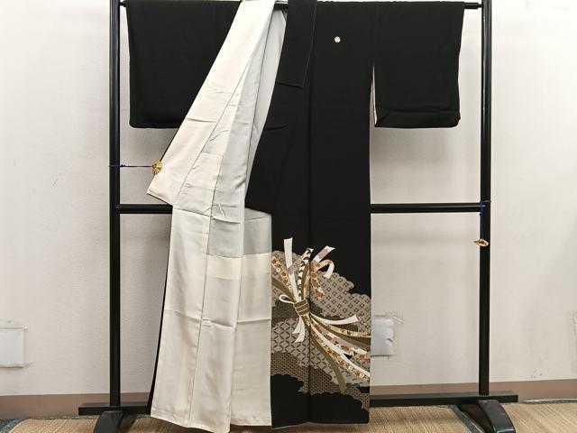 平和屋着物■豪華黒留袖 束ね熨斗吉祥花文 金彩 正絹 逸品 BAAX4929mz
