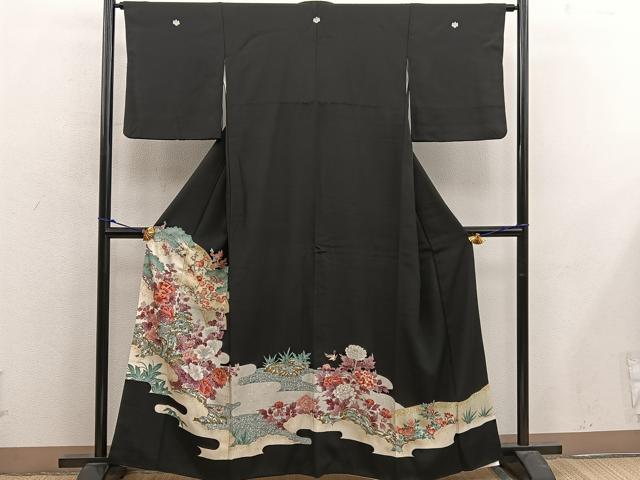 平和屋着物■豪華黒留袖 刺繍 草花文 銀彩 正絹 逸品 BAAX4947mz