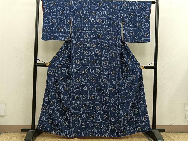 平和屋着物■上質な小紋 草葉文 ろうけつ染め 正絹 逸品 BAAX4972mz