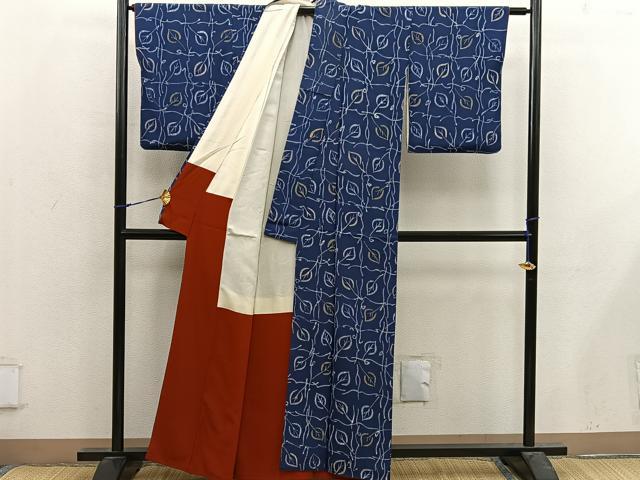 平和屋着物■上質な小紋 草葉文 ろうけつ染め 正絹 逸品 BAAX4972mz