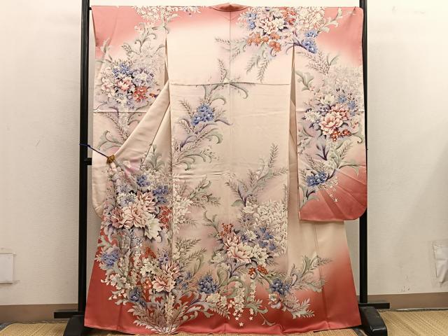 平和屋着物■豪華振袖 牡丹花文 暈し染め 正絹 逸品 BAAX4976mz