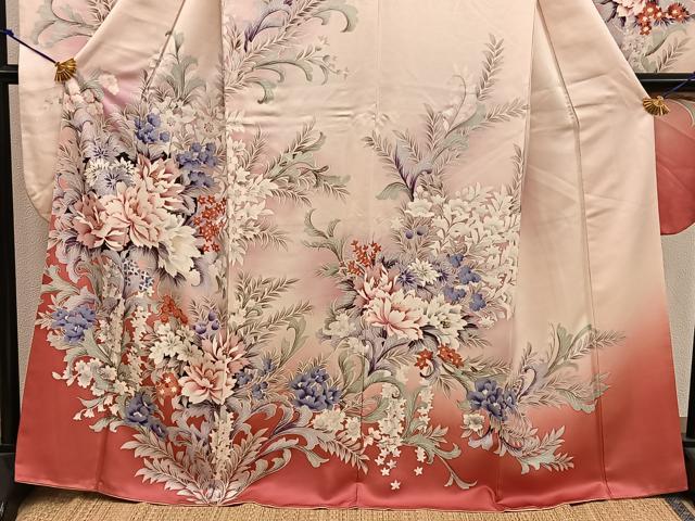 平和屋着物■豪華振袖 牡丹花文 暈し染め 正絹 逸品 BAAX4976mz
