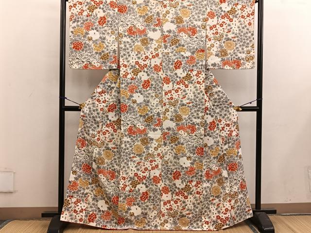 平和屋着物■上質な小紋 菊花文 正絹 逸品 BAAX4980mz