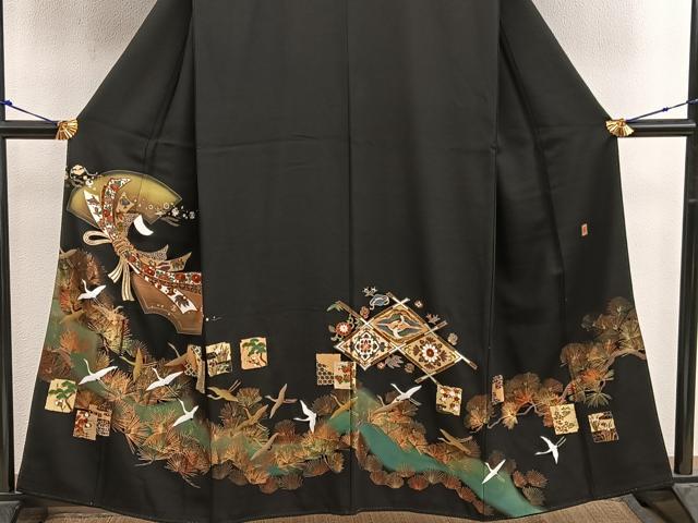 平和屋着物■豪華黒留袖 作家物 駒刺繍 束ね熨斗飛鶴花文 暈し染め 金彩 正絹 逸品 BAAX4988mz