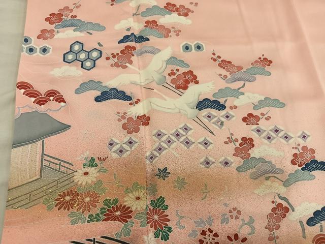 平和屋着物■訪問着 飛鶴風景花文 金彩 正絹 逸品 BAAX4990mz