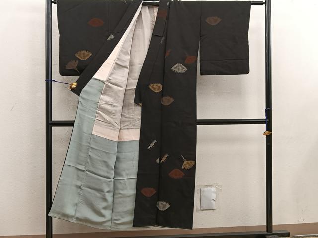 平和屋着物■上質な小紋 草葉文 黒地 金銀糸 正絹 逸品 BAAX4991mz