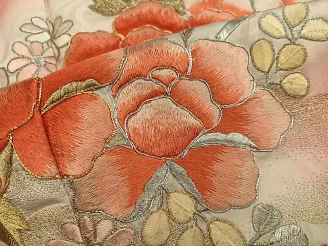 平和屋着物■豪華振袖 総刺繍 草花文 暈し染め 金銀糸 正絹 逸品 BAAX4995mz