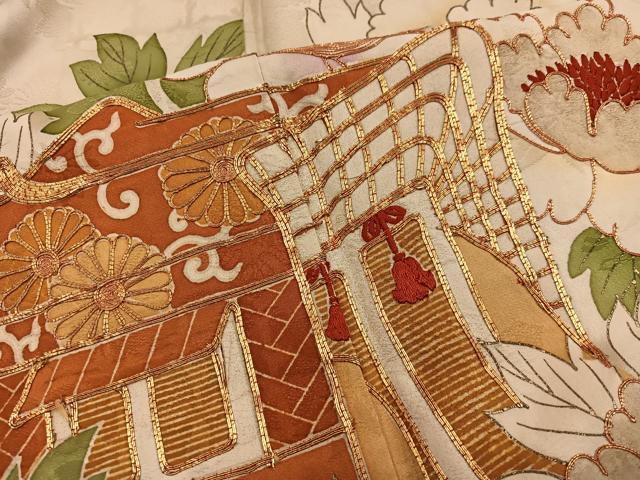 平和屋着物■豪華振袖 駒刺繍 御所車花文 金彩 正絹 逸品 BAAX5002mz