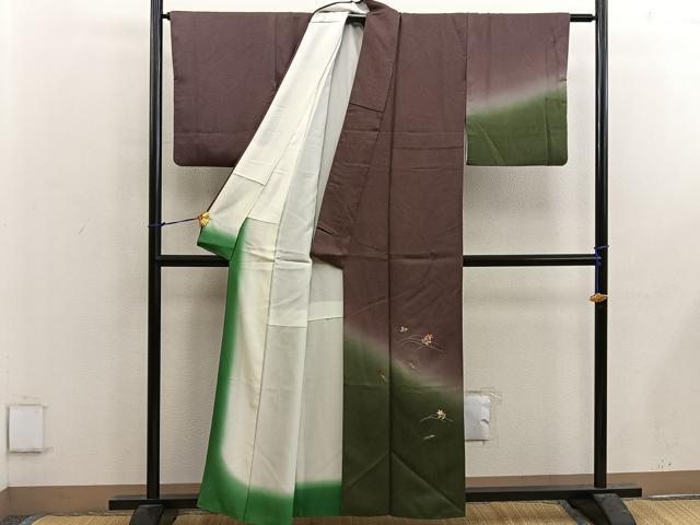 平和屋着物■訪問着 総刺繍 草花文 暈し染め 金糸 正絹 逸品 BAAX5005mz