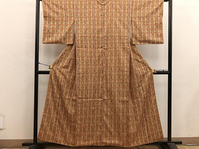 平和屋着物■上質なお召 草花間道 正絹 逸品 BAAX5015mz