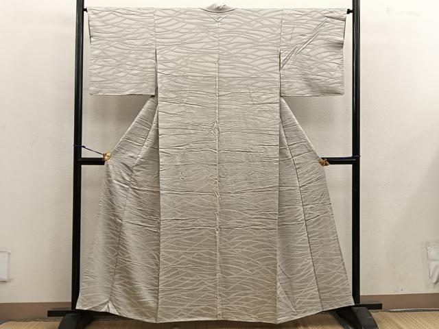 平和屋着物■上質な色無地 幾何学地紋 砂色 正絹 逸品 BAAX5019mz