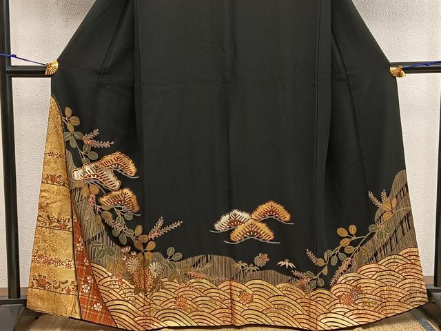 平和屋着物■豪華黒留袖 駒刺繍 松 金彩 正絹 逸品 BAAX5027mz