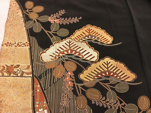 平和屋着物■豪華黒留袖 駒刺繍 松 金彩 正絹 逸品 BAAX5027mz