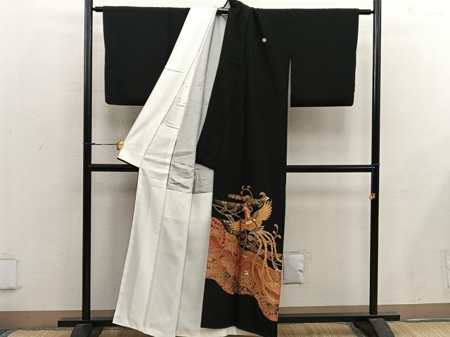 平和屋着物■豪華黒留袖 駒刺繍 鳳凰花文 金彩 正絹 逸品 BAAX5034mz