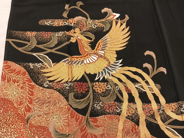 平和屋着物■豪華黒留袖 駒刺繍 鳳凰花文 金彩 正絹 逸品 BAAX5034mz