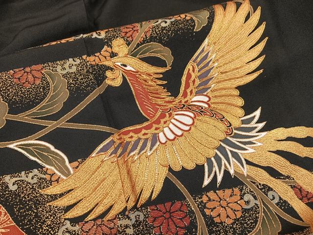 平和屋着物■豪華黒留袖 駒刺繍 鳳凰花文 金彩 正絹 逸品 BAAX5034mz