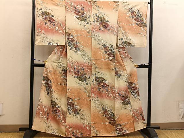 平和屋着物■上質な小紋 地紙重ね 飛鶴花文 金銀彩 正絹 逸品 BAAX5040mz