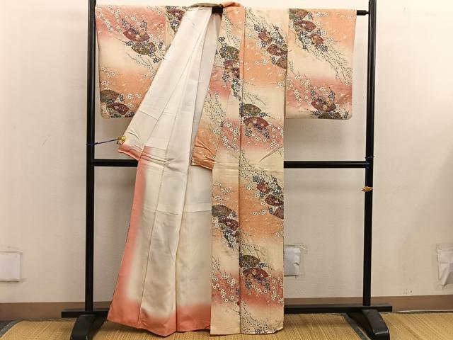 平和屋着物■上質な小紋 地紙重ね 飛鶴花文 金銀彩 正絹 逸品 BAAX5040mz