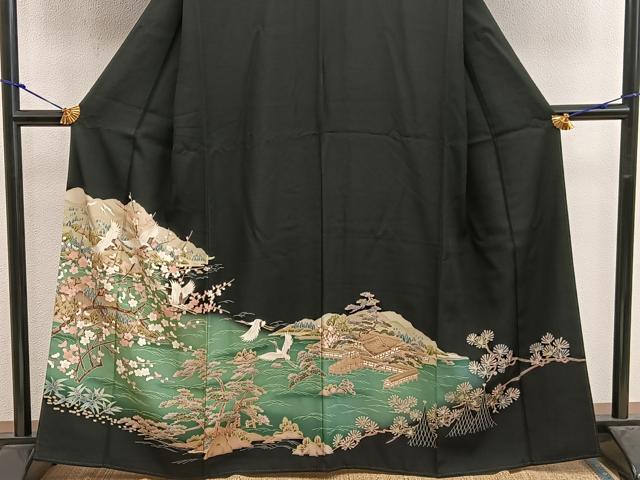 平和屋着物■豪華黒留袖 友禅 飛鶴花文 やまと誂製 正絹 逸品 BAAX5041mz