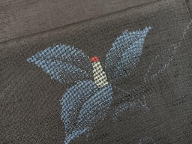平和屋着物■上質な紬 草花文 黒地 正絹 逸品 BAAX5045mz