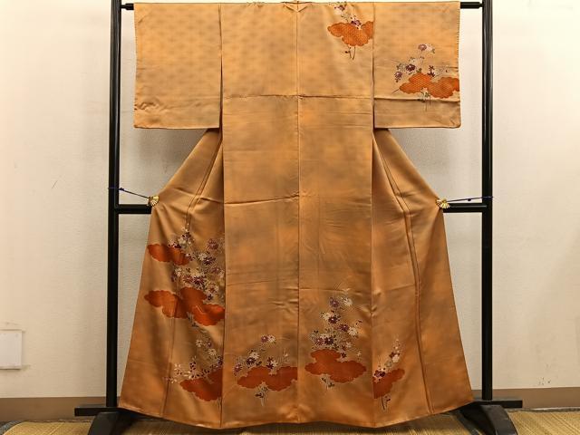 平和屋着物■訪問着 駒刺繍 雲重ね菊花文 暈し染め 金彩 正絹 逸品 BAAX5077mz