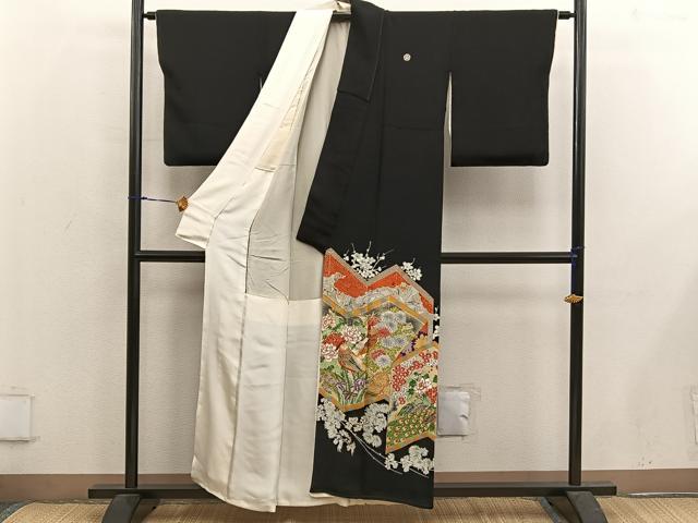 平和屋着物■豪華黒留袖 駒刺繍 飛鶴花鳥文 金彩 正絹 逸品 BAAX5093mz