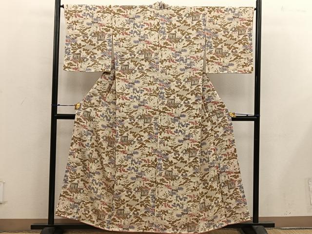 平和屋着物■上質な小紋 御所車人物花文 正絹 逸品 BAAX5098mz